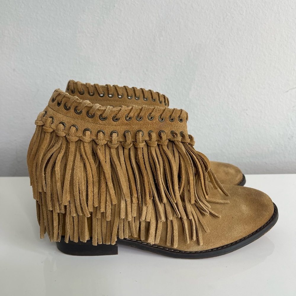 Zara Suede Finge Boho Wedge Ankle Boots 9 - Picture 3 of 9